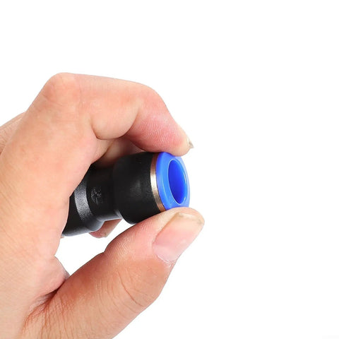 Top Notch Deskbloom Air Line Quick Connect Fittings Kit With Secure Push To Connect Straight Pneumatic Hose Connectors For Easy 6mm To 12Mm Tubing Repair And Setup No Sealing Parts Needed For Fast Auto Shop Jobs black and blue 6mm push-fit fitting held by hand
