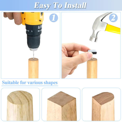 Installation process of Heavy Duty Teflon Chair Sliders 22 Mm Square Nail On Furniture Glides PTFE Floor Savers.