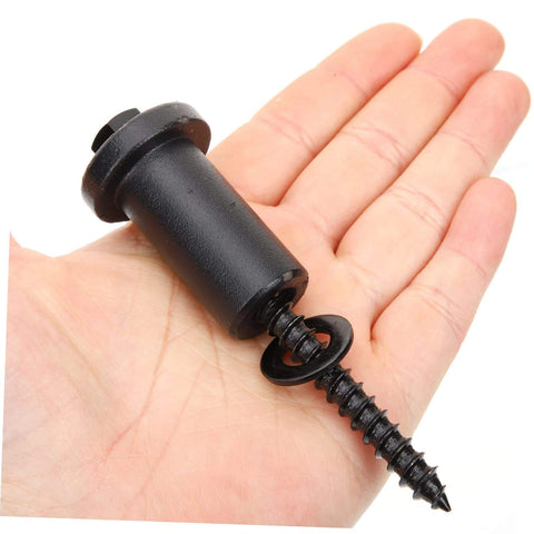 Close-up of a black screw and spacer from 4 Sets Sliding Barn Door Spacers Kit With Adjustable Carbon Steel Track Connectors And Screws Heavy Duty Wear Resistant Wall Spacers For Secure DIY Friendly Install And Smooth Door Alignment, shown on a hand.
