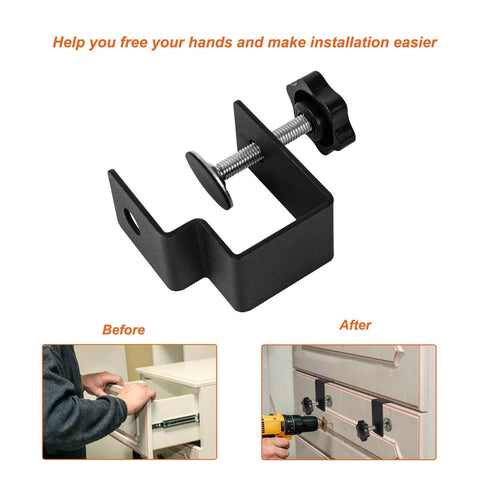 4 Piece Drawer Front Installation Clamps And Drawer Fixing Clips Set showing use on cabinet drawer front, highlighting ease of use.