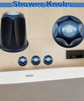 Matte Black Shower Knob Replacement Kit For Pfister Verve Tub And Shower 3-Piece Set with handles and flanges on tub background