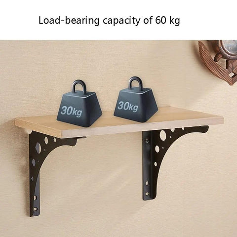 Heavy Duty Wrought Iron Corner Shelf Bracket Featuring A Solid Right Angle Triangle Frame for Wall Mounted DIY Storage Rack, holding 60 kg.