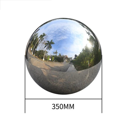 Heavy Duty 350 Millimeter 304 Stainless Steel Hollow Ball Sphere Boasts A Slick Polished Surface With Rock Solid Rust Resistant Durability Perfect For Bold Welding Jobs And Swoonworthy Garden Accents, showing reflections in polished surface.