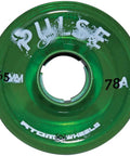 Close-up of a green Pulse Outdoor Quad Roller Wheel 65mm x 37mm 78A with hollow core, designed for city street skating and cruising.