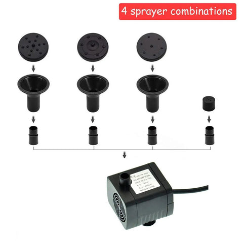 4 sprayer combinations for Solar Powered Bird Bath Fountain Pump With USB Charging Plug And Play Direct Sun Operation
