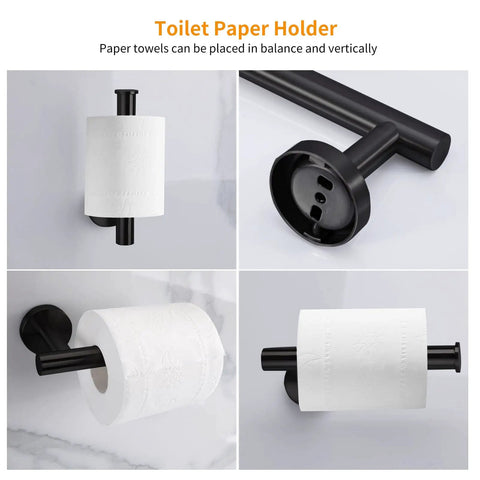 Brushed Nickel 8 Piece Bathroom Hardware Set With 16 Inch Towel Bar, Towel Ring, Toilet Paper Holder, Robe Hook And More, Durable SUS304 Stainless Steel, Rust Resistant, Easy Install, Modern Bath Accessory Kit showing toilet paper holder details.