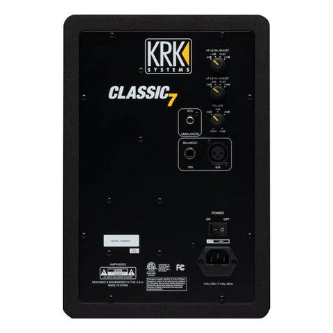 Back panel of Classic 7 Inch Powered Two Way Studio Monitor With Built In Amps Pro Grade Bi Amped Design 73 Watt Output