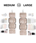 Comparison of medium and Ultra Large Toiletry Organizer Bag With Hook Water Resistant Travel Cosmetic Case Big Capacity Dopp Kit With 4 Zip Compartments