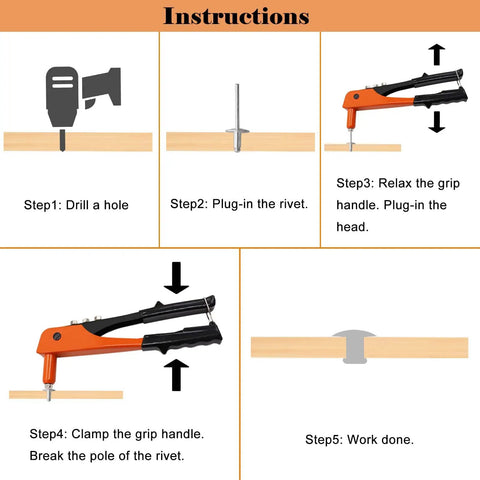 Instruction steps for using Aluminum Large Flange Blind Rivets Kit, 3/16 x 3/8 Inch Pop Rivets With 5/8 Inch Flange Diameter