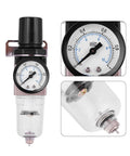 Pro Grade Air Filter Regulator AW2000-02 Aluminum Alloy With Rotary Manual Actuator, clear PC cup, pressure gauge close-up