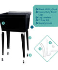 Heavy Duty 19 Gallon Utility Sink Laundry Tub With Adjustable Metal Legs For Laundry Room Basement Or Garage Workshop No Faucet Included Black