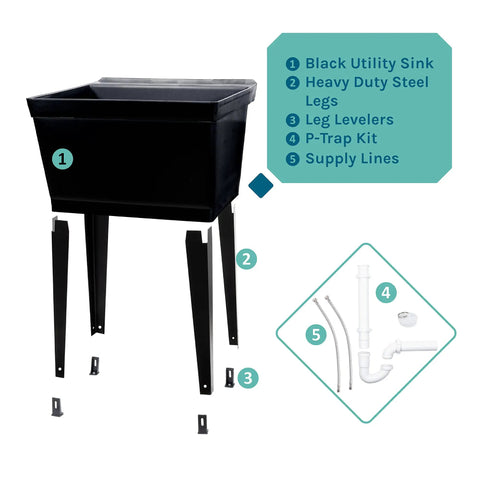Heavy Duty 19 Gallon Utility Sink Laundry Tub With Adjustable Metal Legs For Laundry Room Basement Or Garage Workshop No Faucet Included Black