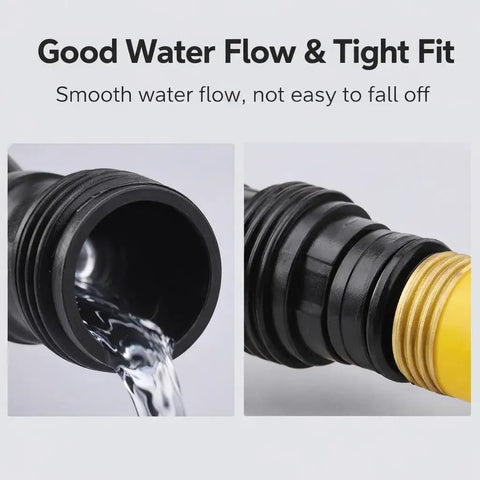 Close-up of Garden Hose Quick Connector Nipple Set, water flowing from G3/4 male thread plastic hose fitting for leak-free use.