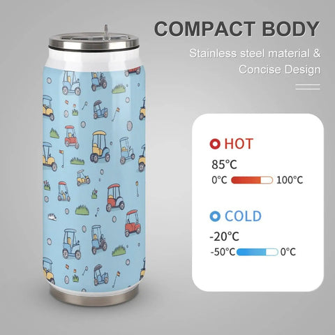 Boss Level 304 Stainless Steel Insulated Tumbler With Secure Straw Lid And Leak Proof Screw Cap, compact body with golf cart design.
