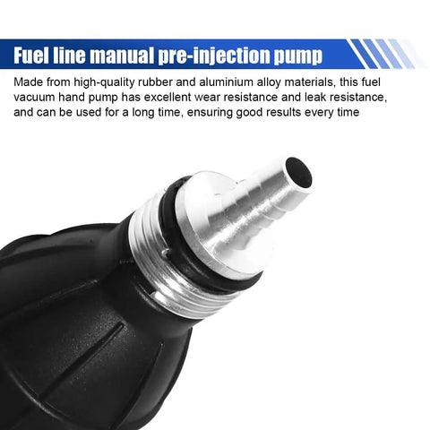 Heavy Duty 8mm Manual Primer Bulb Fuel Transfer Pump Works Like A Champ For Gas And Diesel Handles Kerosene Or Water Pulls Clean Each Time Zero Sweat Fits Cars Boats Motorcycles close-up view showcasing rubber and aluminum materials.