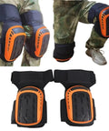 Two Piece Heavy Duty Knee Pads Featuring Thick Gel Cushion And Secure Non Slip Straps Engineered For Flooring Construction And Gardening Delivers Built To Hustle Comfort In Vibrant Orange, displayed with close-up view.