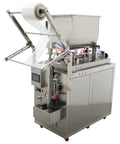 Automatic Pneumatic Paste And Liquid Filling Machine With Stainless Steel Horizontal Mixing Hopper displaying a filling setup with film roll.