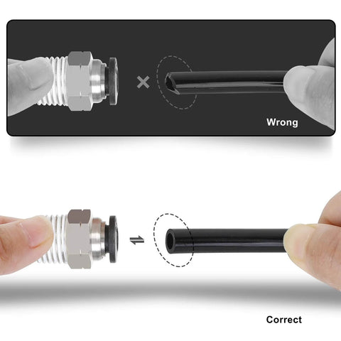 Hromee air line tubing kit, 1/4 in PU tube with push-to-connect fittings; set with metal fittings and black tube.