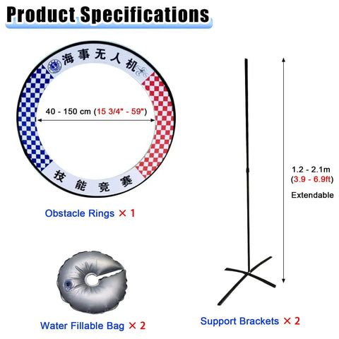 Portable Outdoor Drone Racing Hoop Kit For Backyard Obstacle Courses And Dog Agility Training showing ring, stand, and bags