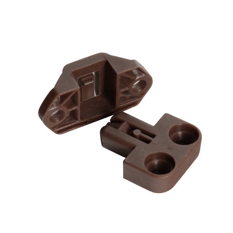 Hardcore Table Alignment Lock And Strike Kit Brown Shade 10 Pack Heavy Duty Cabinet Hardware For Mobile Workbenches, detailed view of brown locking hardware.