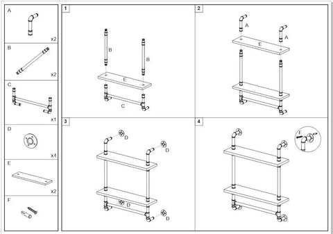 Assembly instructions for Industrial Pipe Shelves With Towel Bar Rustic Wood Wall Mounted Two Shelf Set Solid Wood Brown Floating Shelves