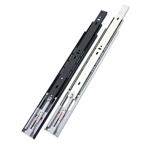 Full Extension Drawer Slides That Glide Like Butter With Bottom Mounted Concealed Design So Drawers Hide Under The Cabinet Durable Heavy Duty Hardware For Cabinets And Furniture That Open And Close Quietly, black and silver steel rails