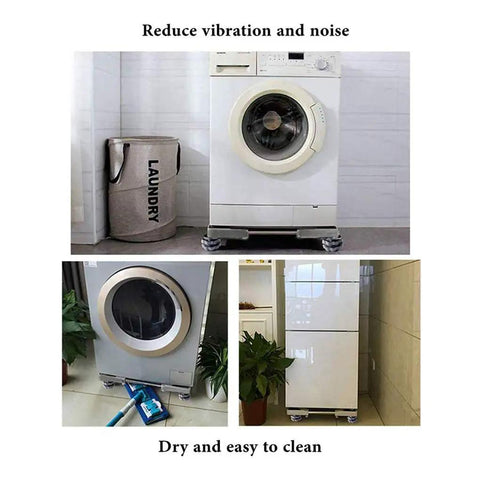 Universal Mobile Base For Dryer, Washing Machine, And Mini Refrigerator, Adjustable stand with stainless steel frame and anti skid pads.
