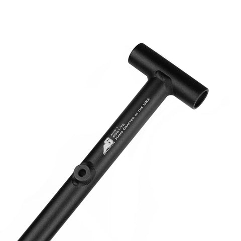 Close-up of Adventure Mini Shovel 23 Inch Lightweight Aluminum Recovery Tool With Wrinkle Black Coating Hand Welded Made In USA