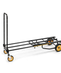 Rock-N-Roller R8rt Mid-Size 8-In-1 Folding Hand Truck Dolly with black steel frame and orange wheels, extended position.