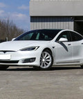 Top Tier Chrome Left Driver Side Mirror Lower Cover For Tesla Model S 2014 To 2021 on a white Tesla Model S.