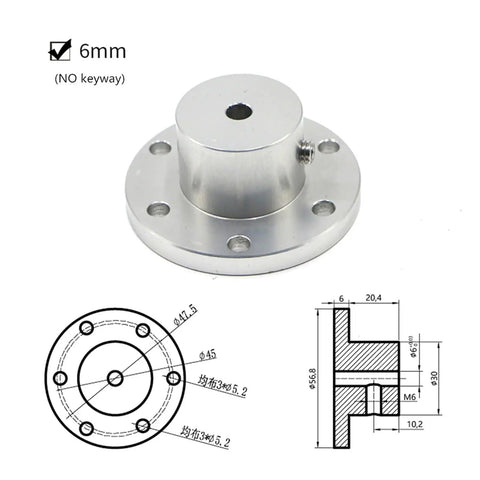 Flange Shaft Coupling For RC Models And Mecanum Omnidirectional Wheels 5 6 8 10 12 14 15 16 18 mm Fits Keyway 10mm Aluminum Alloy Durable Motor Shaft Connector For DIY RC Cars And Motors. Aluminum alloy flange shaft coupling with 6mm bore, no keyway, includes detailed schematic drawing.