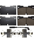 Front Brake Kit With Drilled And Slotted Rotors And Ceramic Pads For Chevy GMC Silverado Sierra 1500 Tahoe Yukon XL Cadillac Escalade ESV 13.50 Inch Rotors Replacement For Upgraded Stopping Power, showing ceramic pads and hardware.