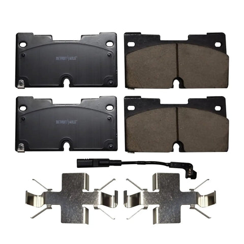 Front Brake Kit With Drilled And Slotted Rotors And Ceramic Pads For Chevy GMC Silverado Sierra 1500 Tahoe Yukon XL Cadillac Escalade ESV 13.50 Inch Rotors Replacement For Upgraded Stopping Power, showing ceramic pads and hardware.