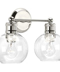 Coastal Vibe 2 Light Bath Vanity Light With Clear Glass Globes In Polished Nickel Finish Urban Industrial Style For Bathroom Remodels