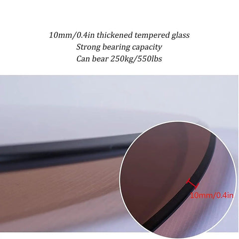 Close-up of glass thickness on Glass Lazy Susan Turntable for Dining Table with Smooth Silent Bearing 360 Degree Rotation
