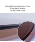 Close-up of 10mm thick tempered glass top from Brown 120cm Turntable Lazy Susan Rotating Serving Tray with text overlay