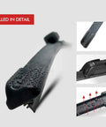 Close-up of Heavy Duty Manual UTV Windshield Wiper Kit, 16-inch blade with droplets, designed for tempered glass and polycarbonate.