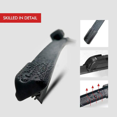 Close-up of Heavy Duty Manual UTV Windshield Wiper Kit, 16-inch blade with droplets, designed for tempered glass and polycarbonate.