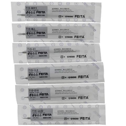 Pro Grade Soldering Iron Tip Kit T12/T15, 6Pcs For Micro Soldering Stations, packaged T15 tips with labels