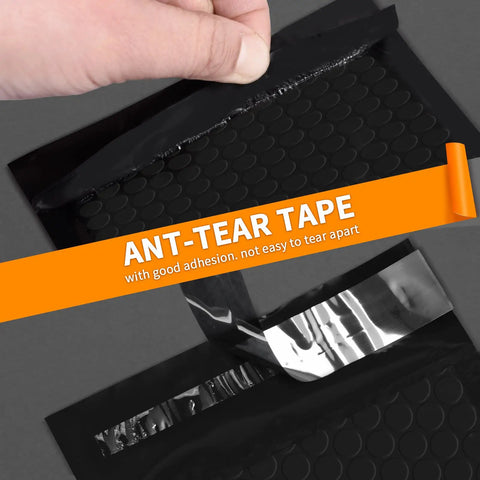 Peeling black self-seal tape on 4x7 Inch Padded Self Seal Bubble Mailers Pack Of 100 Opaque Black Waterproof Shipping Envelopes