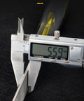 Close-up of digital caliper measuring width of chisel blade from Pro Grade Wood Carving Chisel Set With CRV Steel Gouges, 7pc Hand Tool Kit.