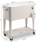 80 Quart Rolling Ice Chest Cooler Cart For Patio Parties Party Ready Stand Up Beverage Trolley With Shelf Beige Finish