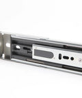 Heavy Duty Soft Close Drawer Slides And Replacement Socks That Glide Like Butter With Zero Jamming Issues Featuring A Rock Solid Rear Bracket For Full Extension Cabinet Drawers Rated At Two Hundred Pounds, close-up of metal slide and bracket.