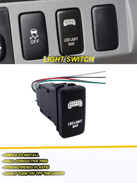 Toyota LED Light Bar Symbol Push Button Switch With White Backlight On Off Rocker Connector Wire Kit Direct Replacement For Tacoma Tundra 4Runner And Other Toyota Trucks