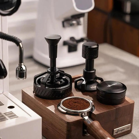 Image of 58mm Espresso Wdt Tool Dial Into Your Shot Game And Keep Grinding Strong With 14 Precision Needles on wooden surface.