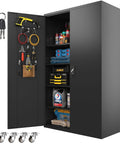 72 Inch Wide Heavy Duty Metal Storage Cabinet On Wheels Lockable Black Garage Cabinet 4 Adjustable Shelves Beefy Steel Storage For Garage Office Pantry Gym