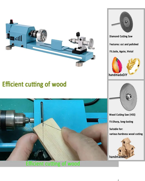Mini Wood Lathe Machine For Desktop With Infinite Speed Control Perfect For DIY Enthusiasts featuring precise wood cutting and shaping.