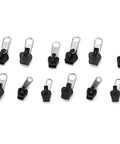 Universal Zipper Repair Kit 12Pcs Black Quick Fix With Replacement Sliders Teeth And Stops For Clothes Bags And More Easy DIY