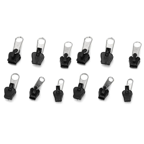 Universal Zipper Repair Kit 12Pcs Black Quick Fix With Replacement Sliders Teeth And Stops For Clothes Bags And More Easy DIY