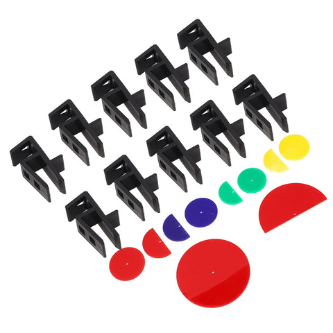 Pro Grade Abs Woodworking Jig Set With Ten Scribing Templates For Cabinet Installations showing black ABS jigs and colored contour discs.